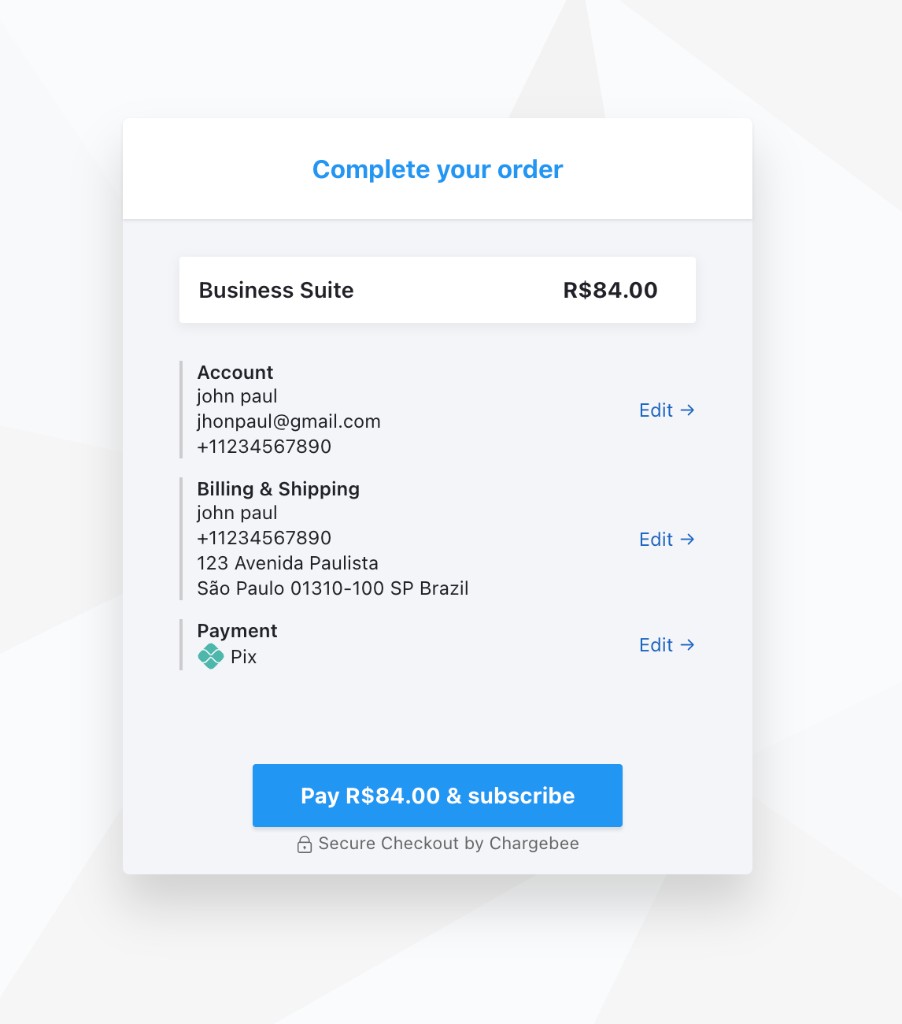 Complete your order page with the Pay button