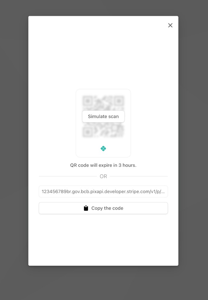 Pix QR code page used to authorize the payment