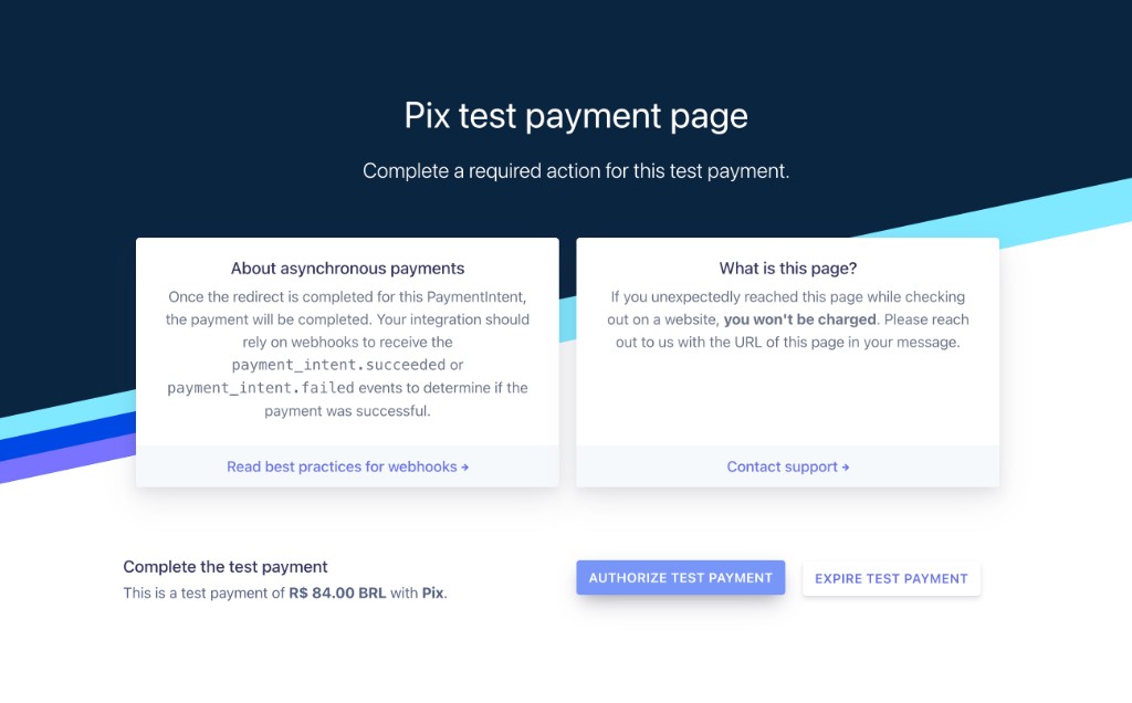 Pix payment page used to authorize the payment