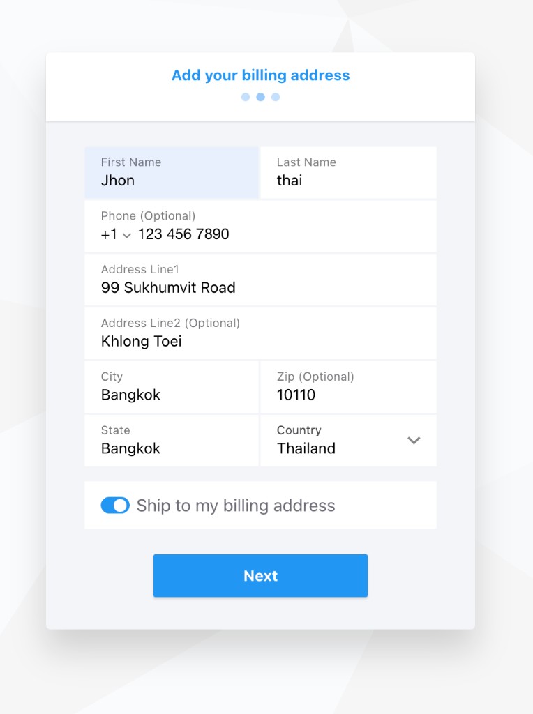 Add your billing address page during checkout