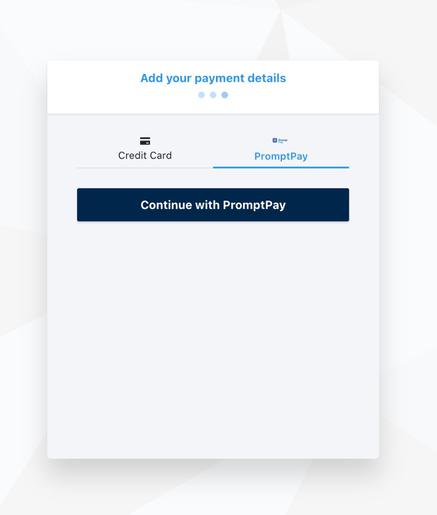 Add your payment details page with PromptPay selected as the payment method