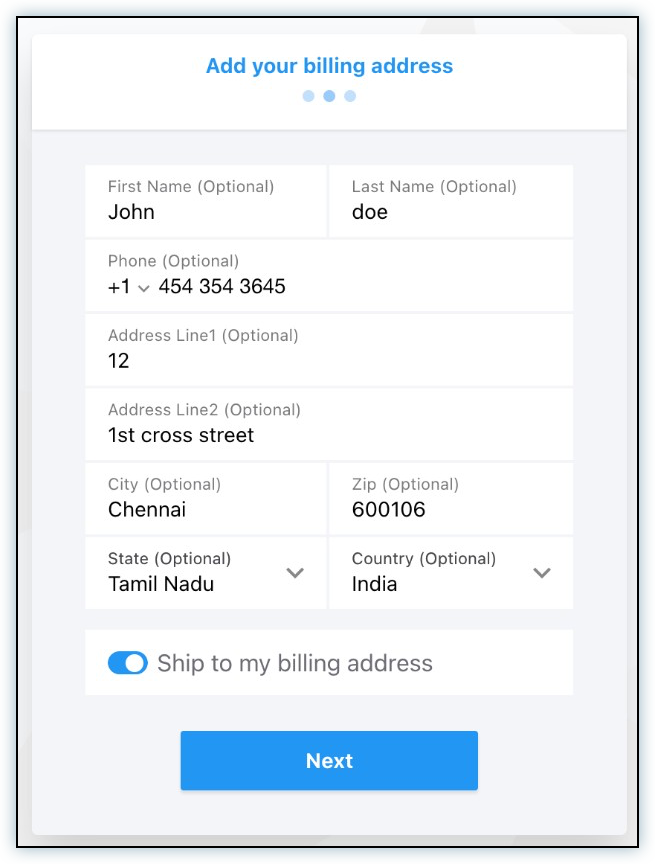 Add your billing address page during UPI checkout