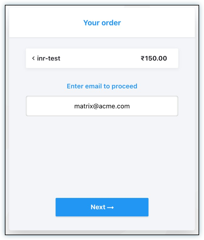 Your order page prompting the customer to enter email to proceed