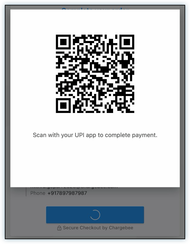 QR code displayed for the customer to scan with their UPI app to complete payment