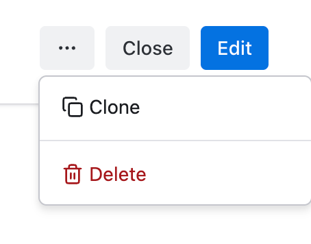 Ellipsis menu with Clone and Delete next to Close and Edit at the end of the dunning rule wizard