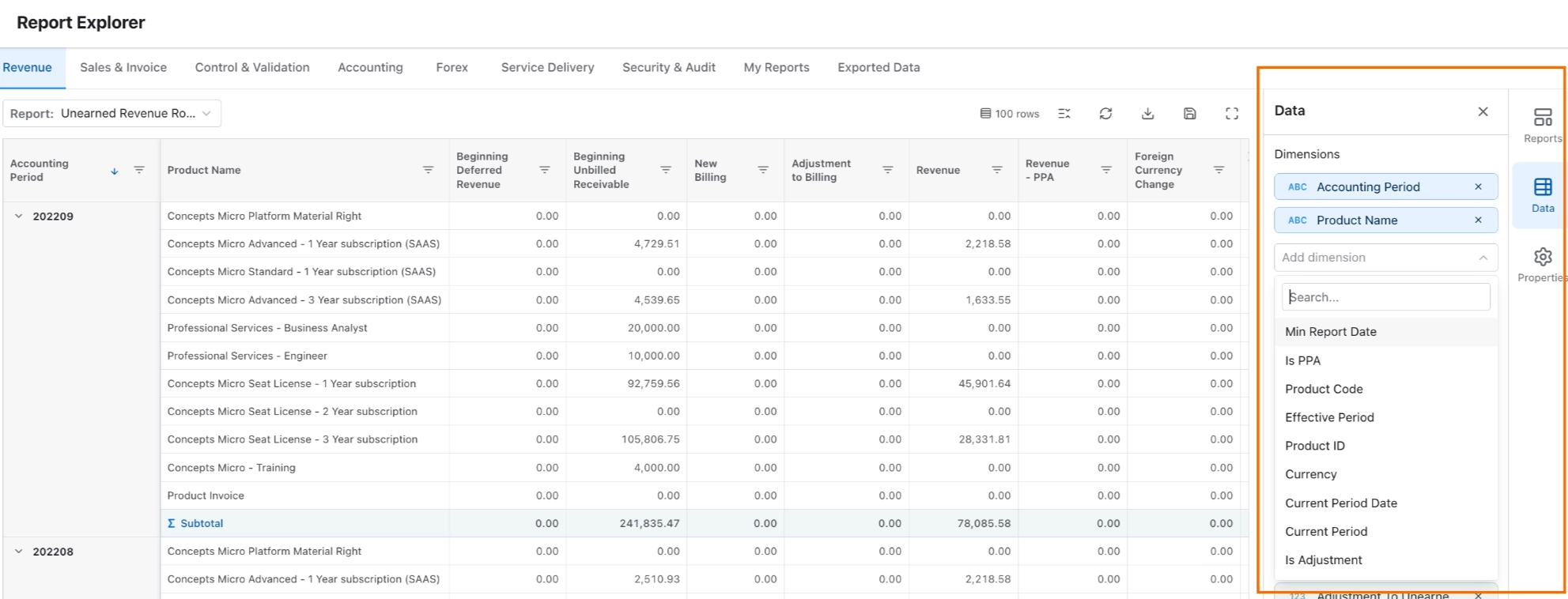 Add dimension dropdown in the Data panel