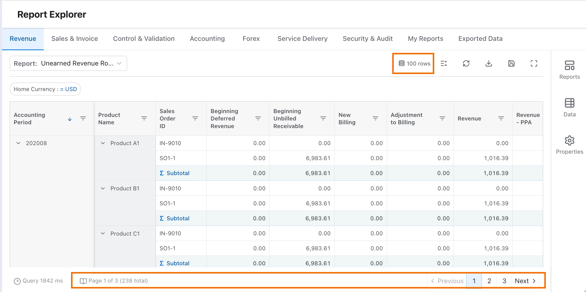 Pagination controls at the bottom of a report