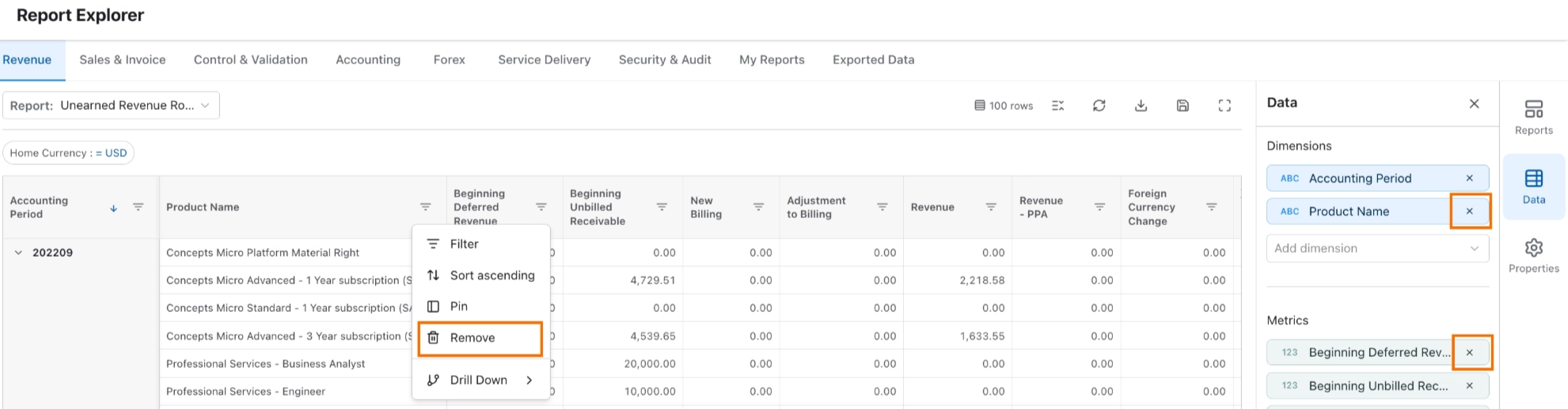 Remove icon next to a field in the Data panel