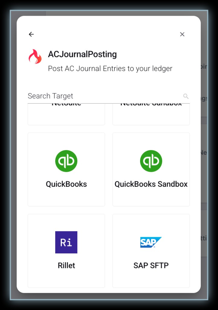 ACJournalPosting dialog with QuickBooks and QuickBooks Sandbox