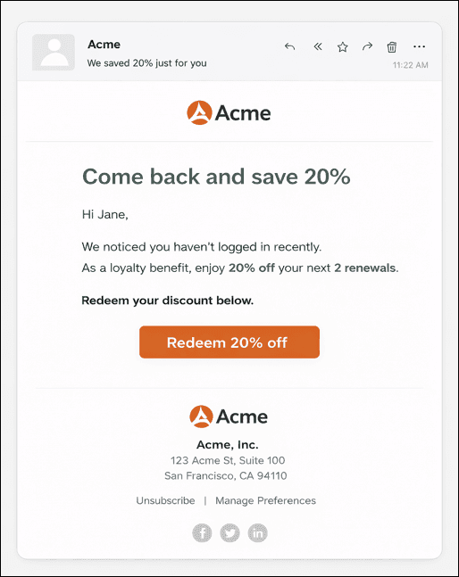 Sample email draft sent to the subscriber.