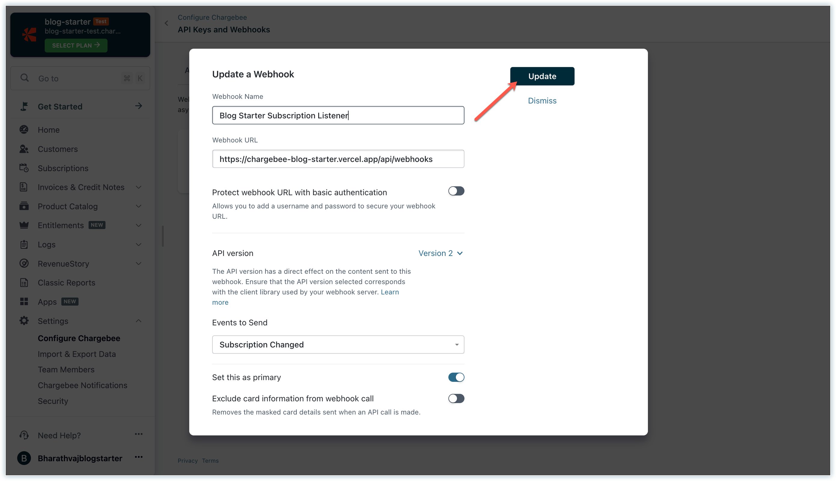 Configure Chargebee Webhook