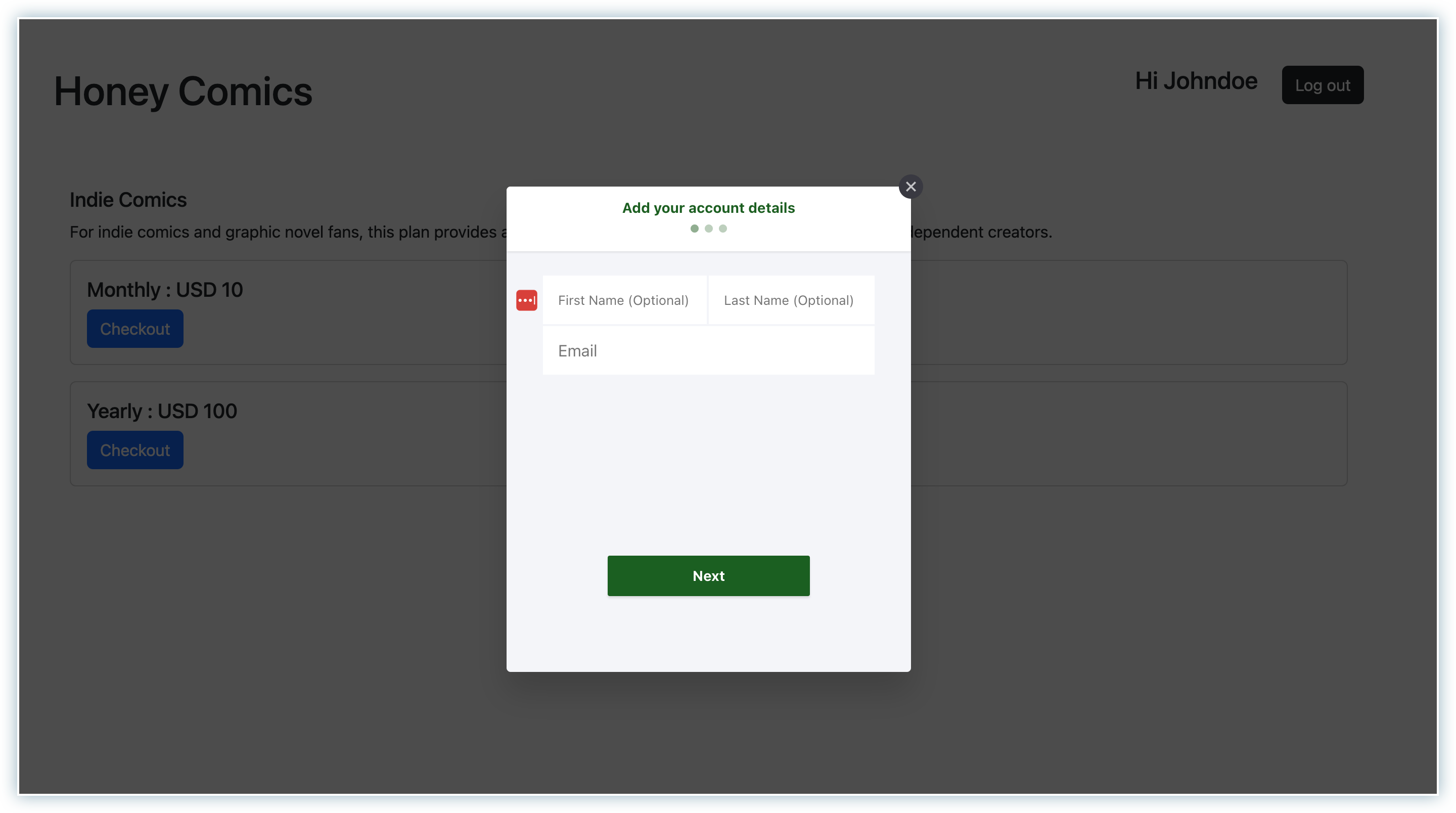 django checkout modal customer