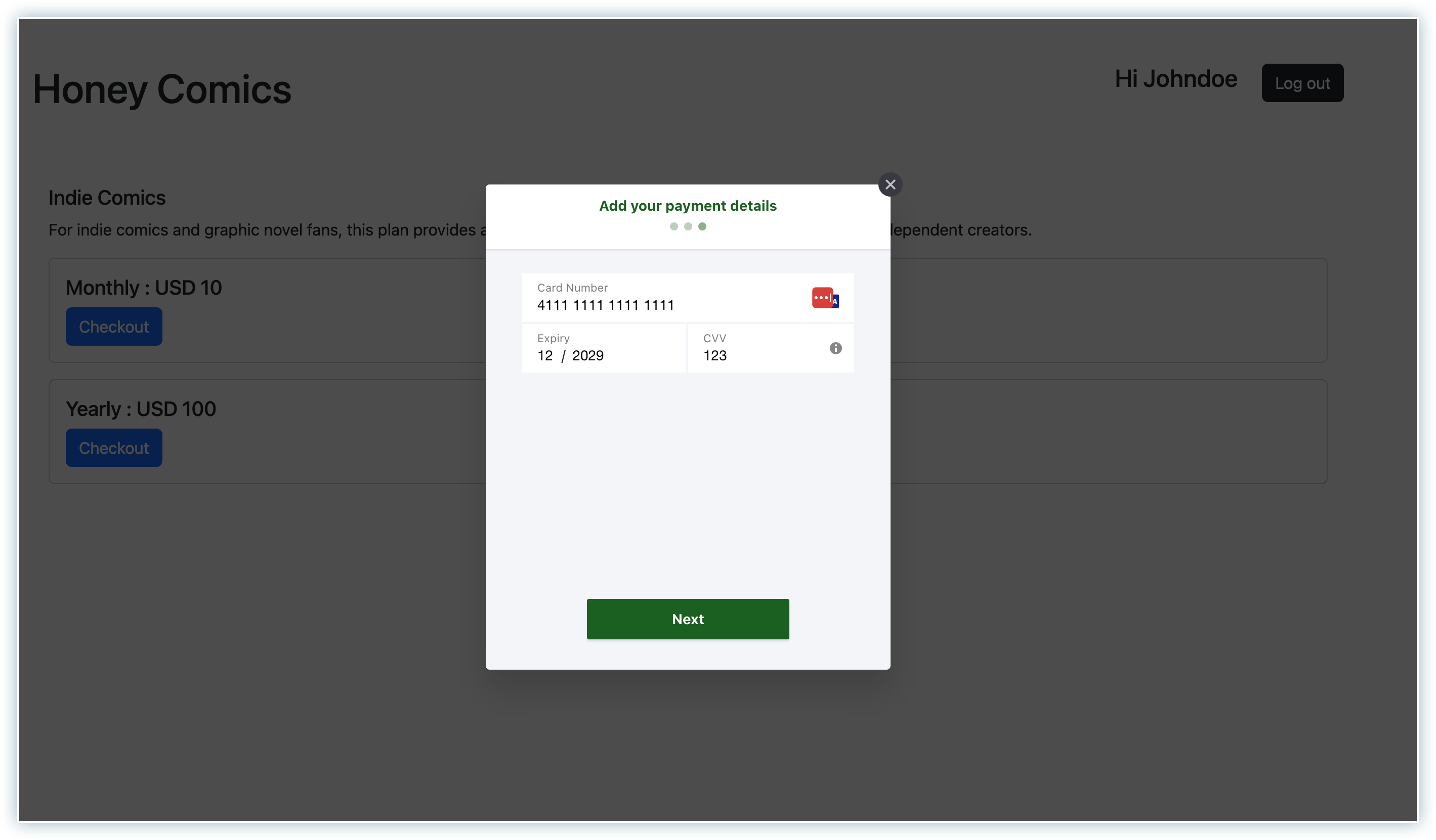 django checkout modal payment