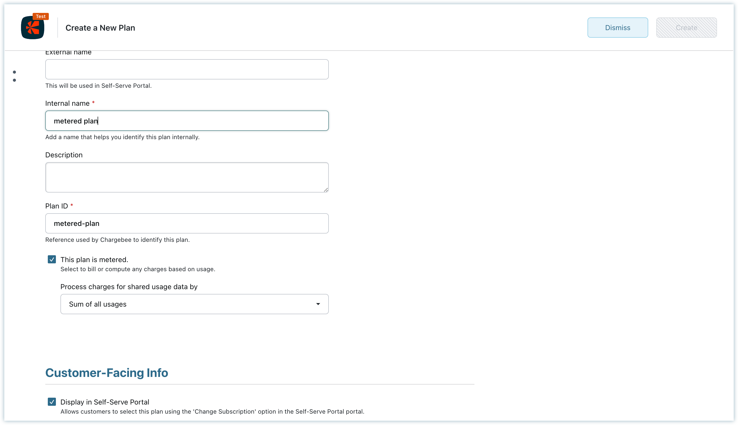 Creating a metered plan