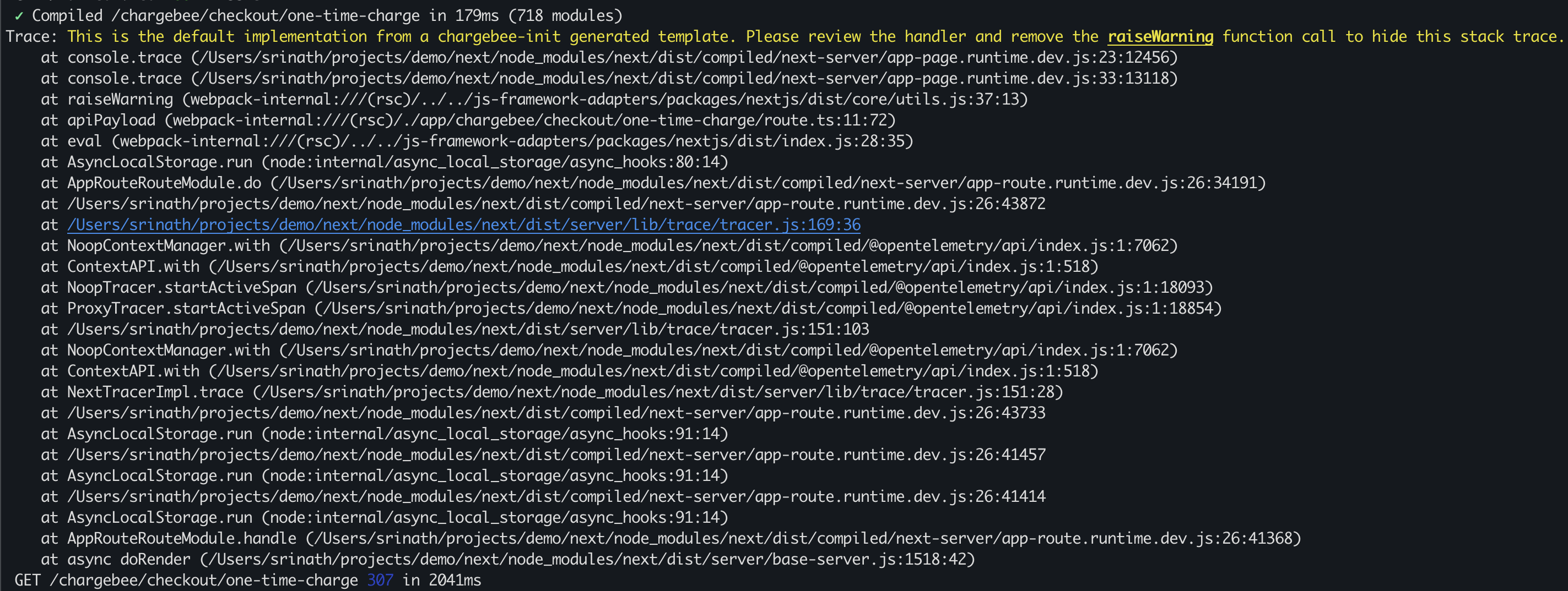 chargebee-init console warning